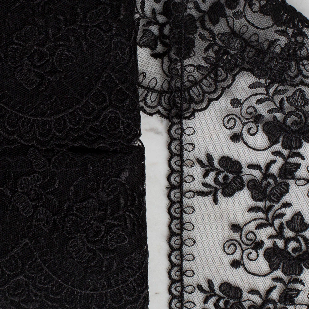 Önel Lace Ribbon, 9 cm, Black, Flower Patterned - 672 - Image 2