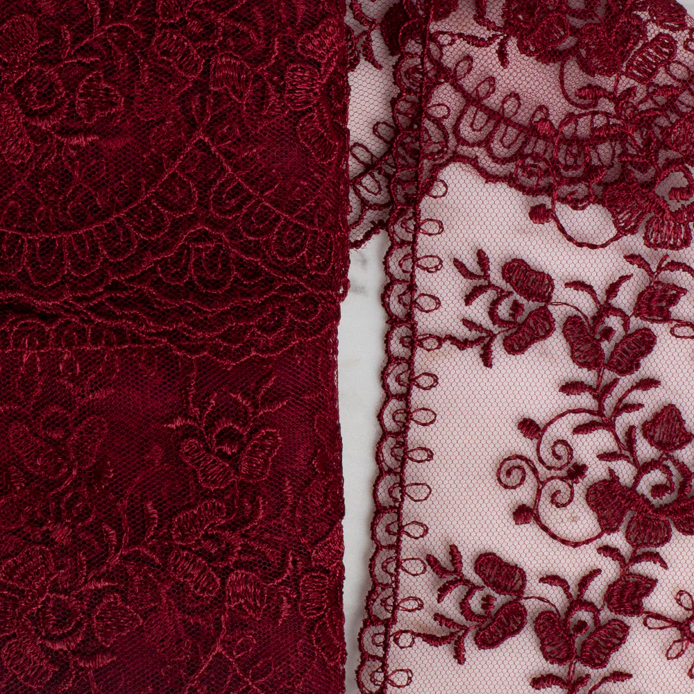 Önel Lace Ribbon, 9 cm, Claret, Flower Patterned - 672 - Image 2