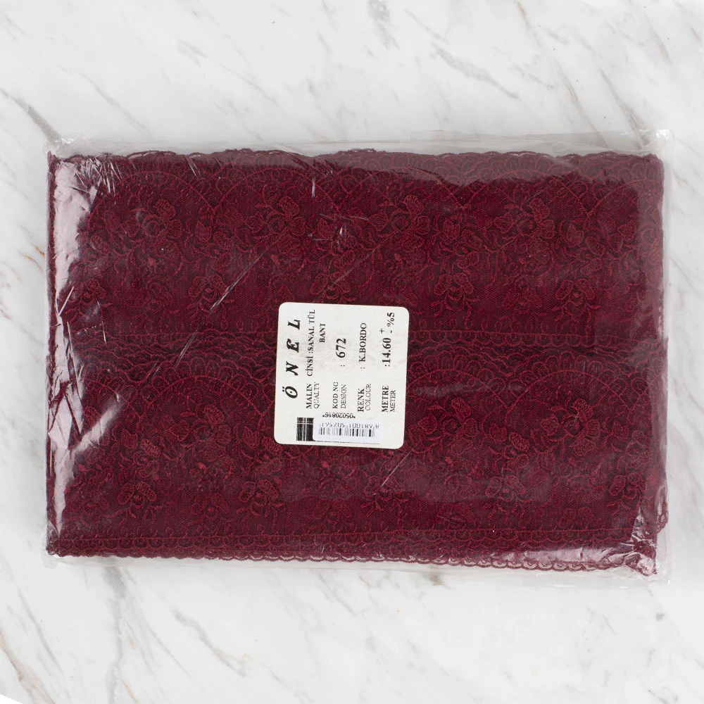 Önel Lace Ribbon, 9 cm, Claret, Flower Patterned - 672 - Image 3
