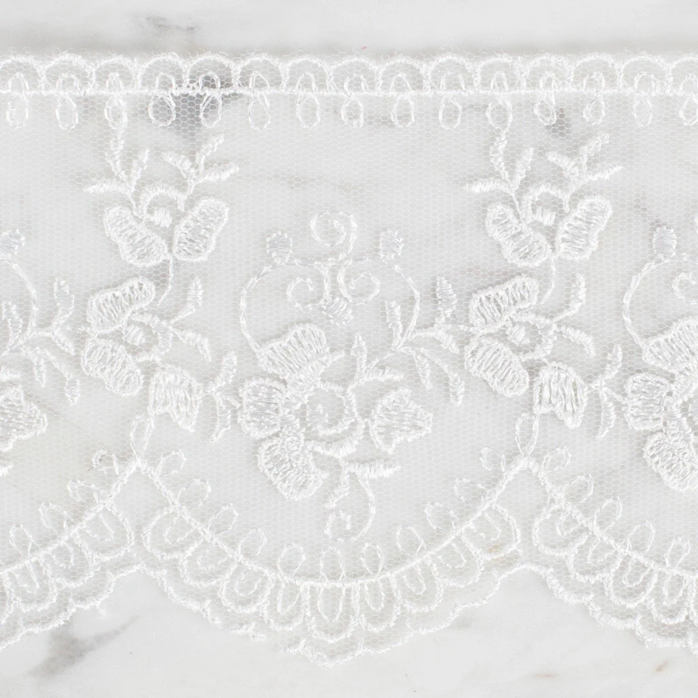 Önel Lace Ribbon, 9 cm, Ecru, Flower Patterned - 672