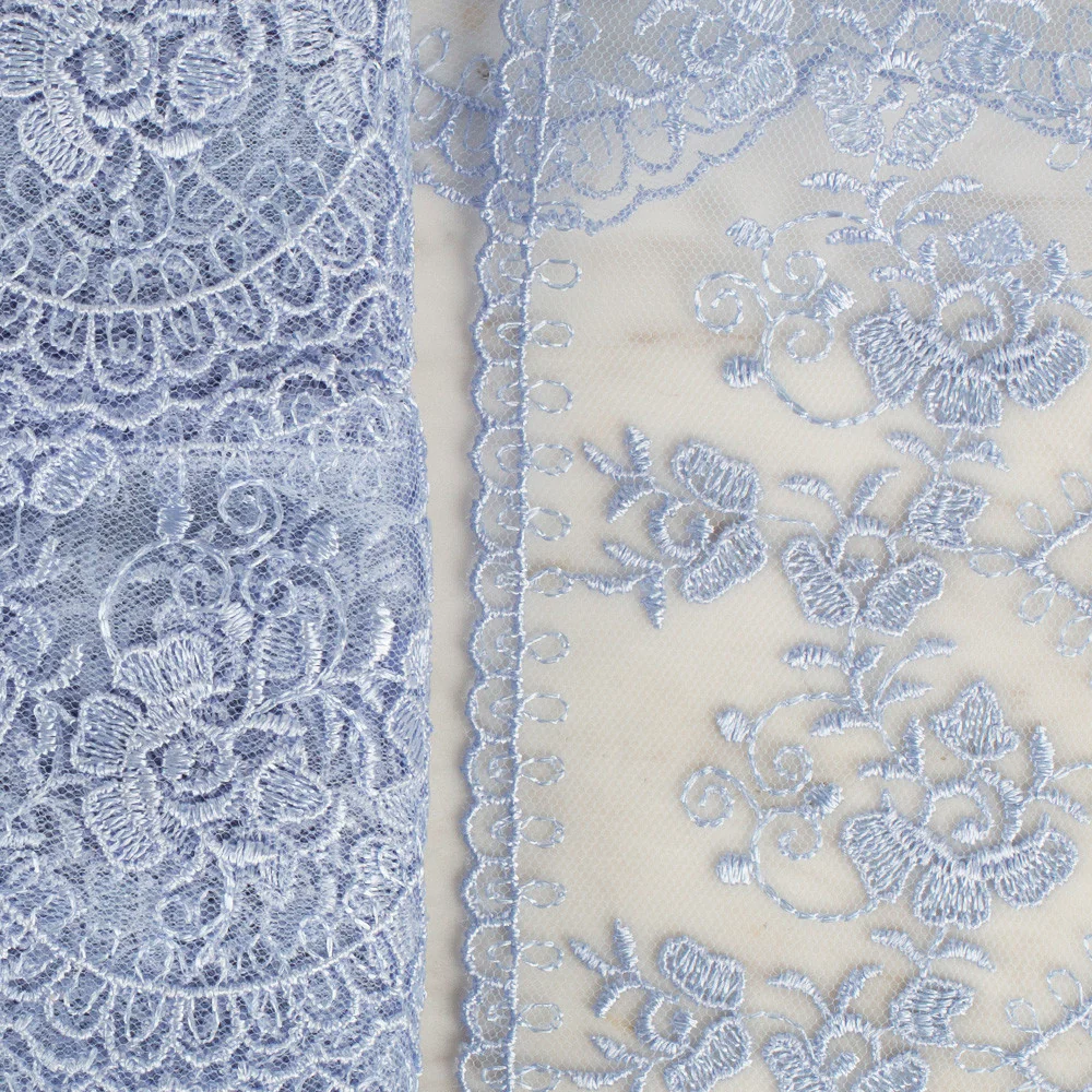 Önel Lace Ribbon, 9 cm, Light Blue, Flower Patterned - 672 - Image 2