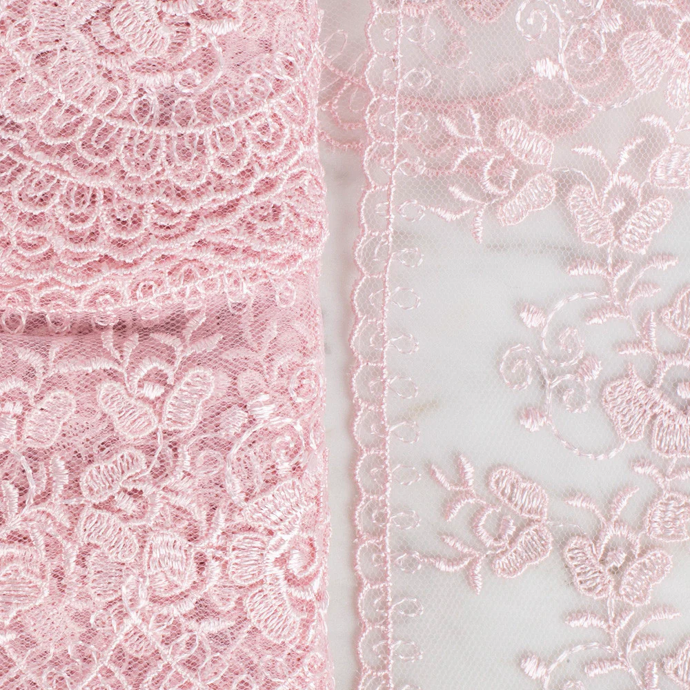 Önel Lace Ribbon, 9 cm, Light Pink, Flower Patterned - 672 - Image 2