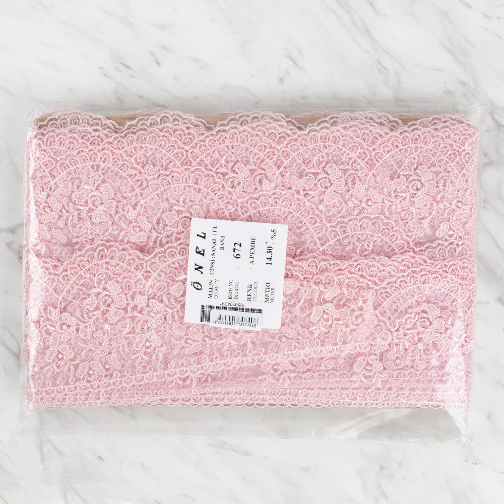 Önel Lace Ribbon, 9 cm, Light Pink, Flower Patterned - 672 - Image 3