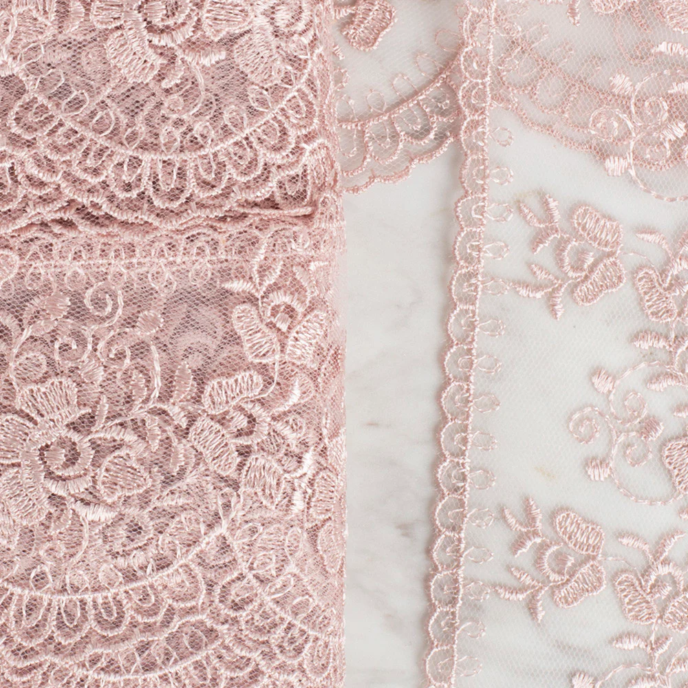 Önel Lace Ribbon, 9 cm, Powder Pink, Flower Patterned - 672 - Image 2