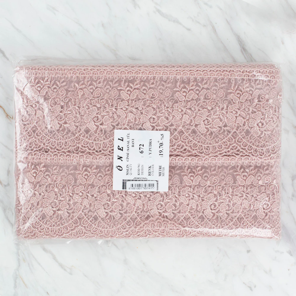 Önel Lace Ribbon, 9 cm, Powder Pink, Flower Patterned - 672 - Image 3