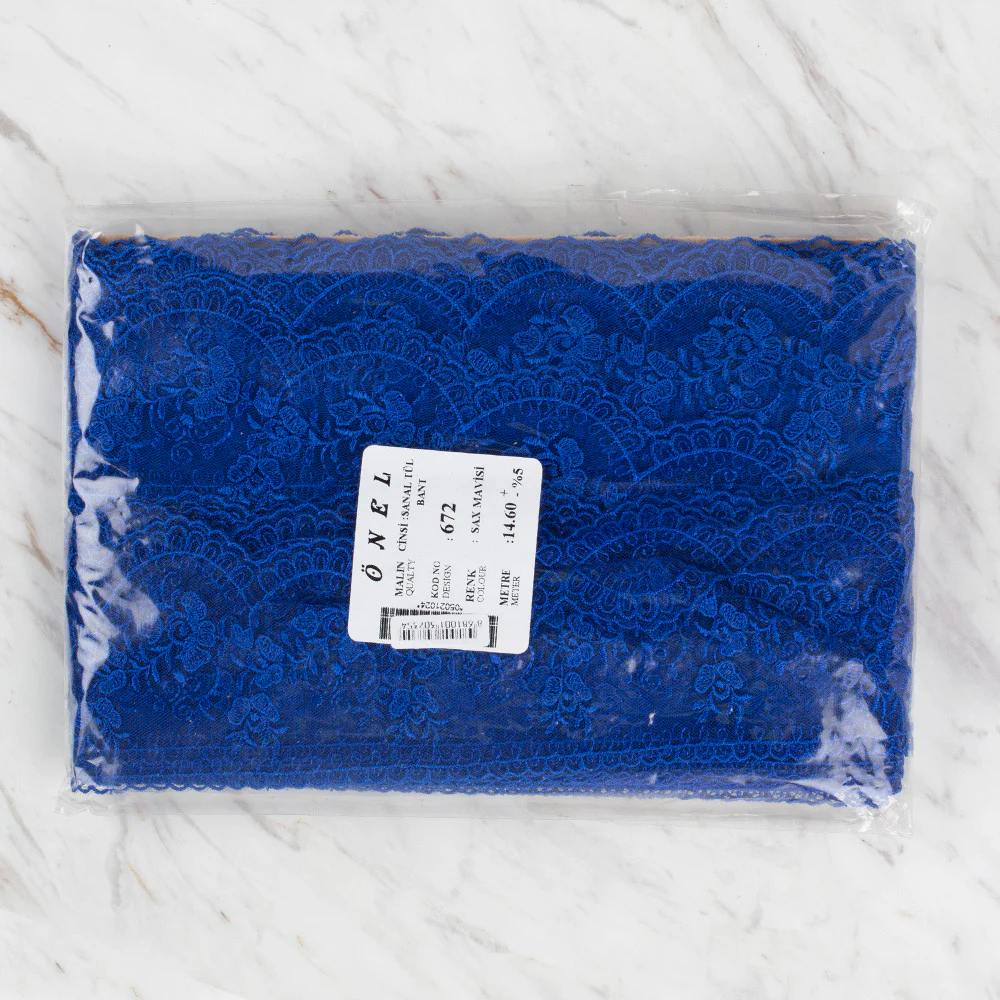 Önel Lace Ribbon, 9 cm, Saxe, Flower Patterned - 672 - Image 3