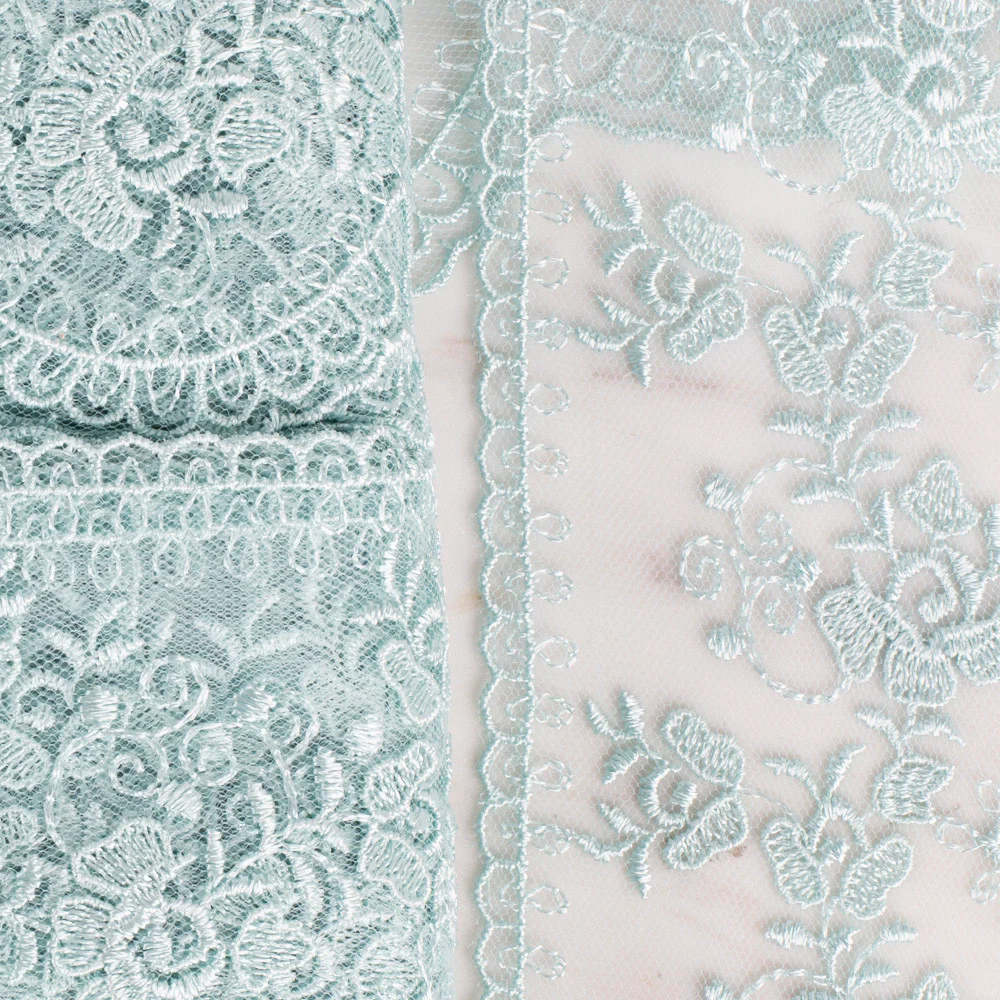 Önel Lace Ribbon, 9 cm, Sea Green, Flower Patterned - 672 - Image 2