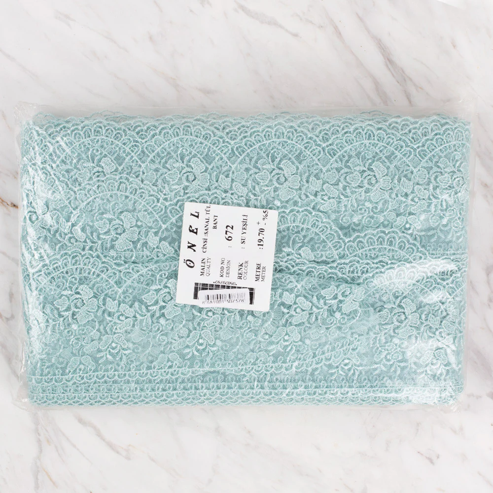 Önel Lace Ribbon, 9 cm, Sea Green, Flower Patterned - 672 - Image 3