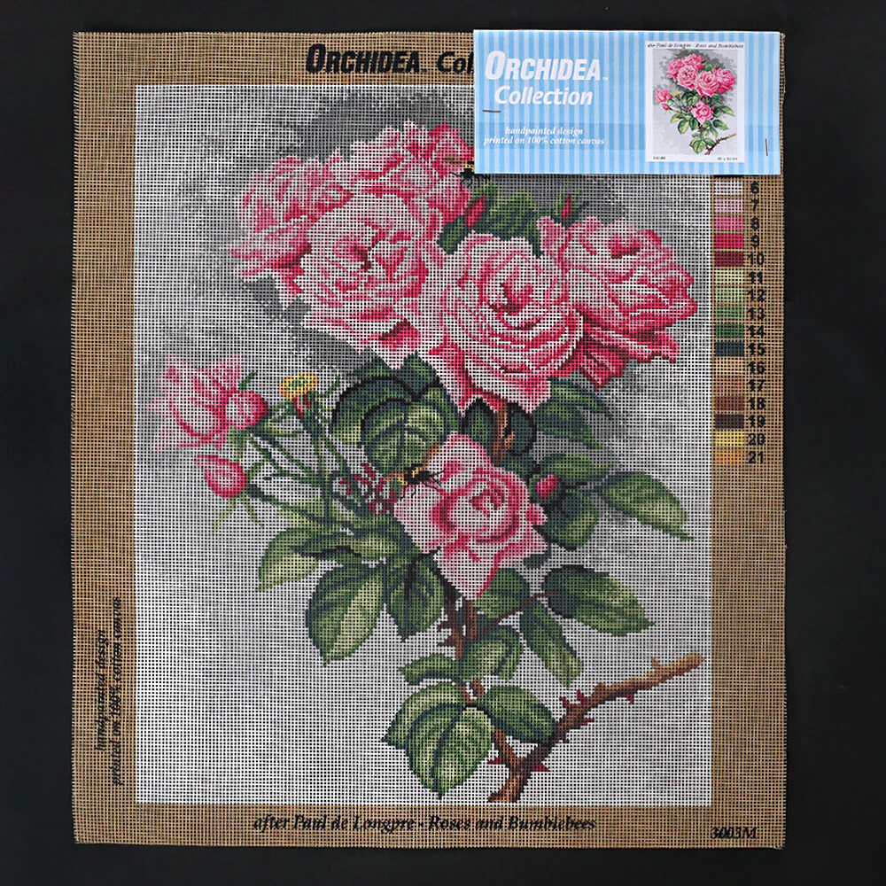 Orchidea 40x50 cm Paul De Longpre - Roses And Bumblebees Printed Gobelin 3003M