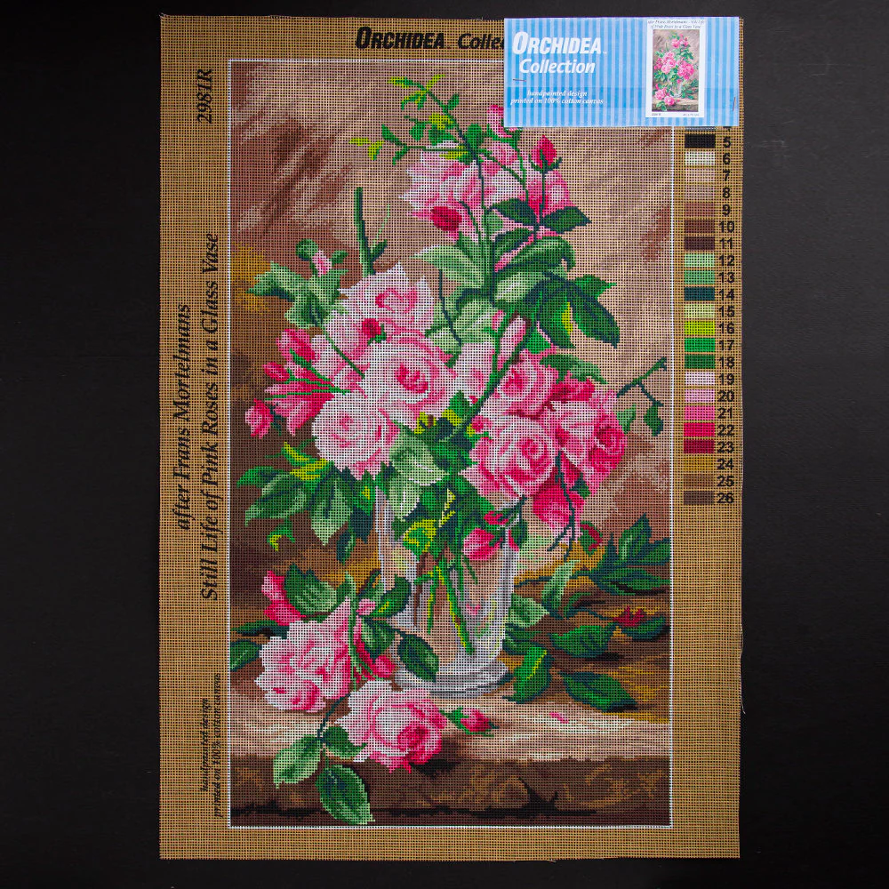 Orchidea 40x70cm Printed Gobelin, Still Life of Pink Roses in a Glass Vase - 2981R