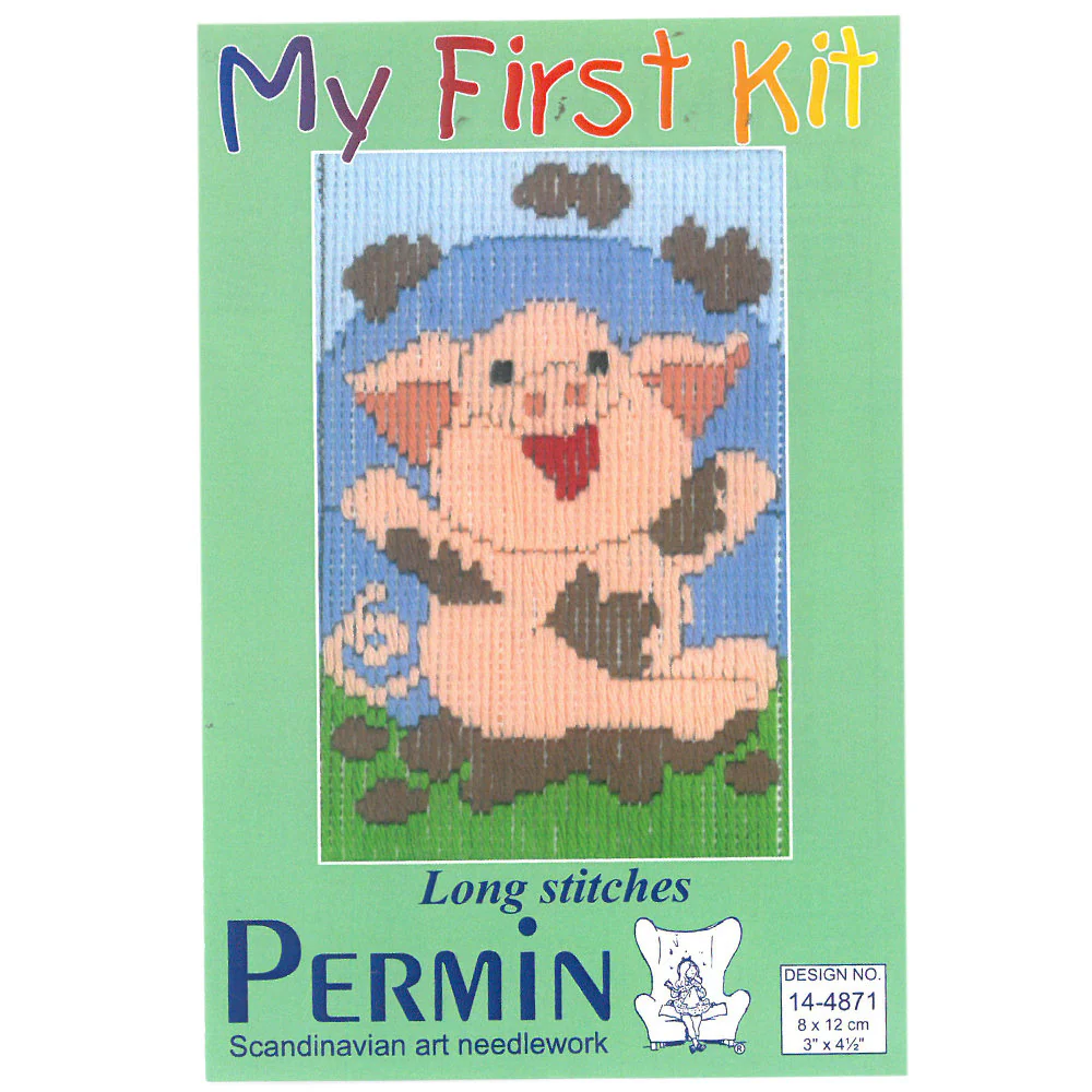 Permin My First Kit 8x12 cm Printed Long Stitch Kit, Piggy - 14-4871