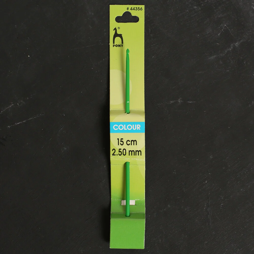 Pony Colour 2.5 mm 15 cm Plastic Crochet Hook, Green - 44356
