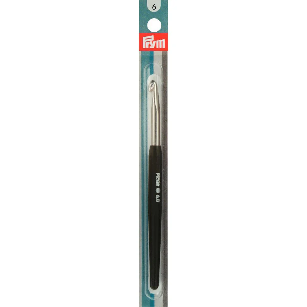 PRYM 6 mm 14 cm Crochet Hook for Wool with Silicone Handle, Black -  195347