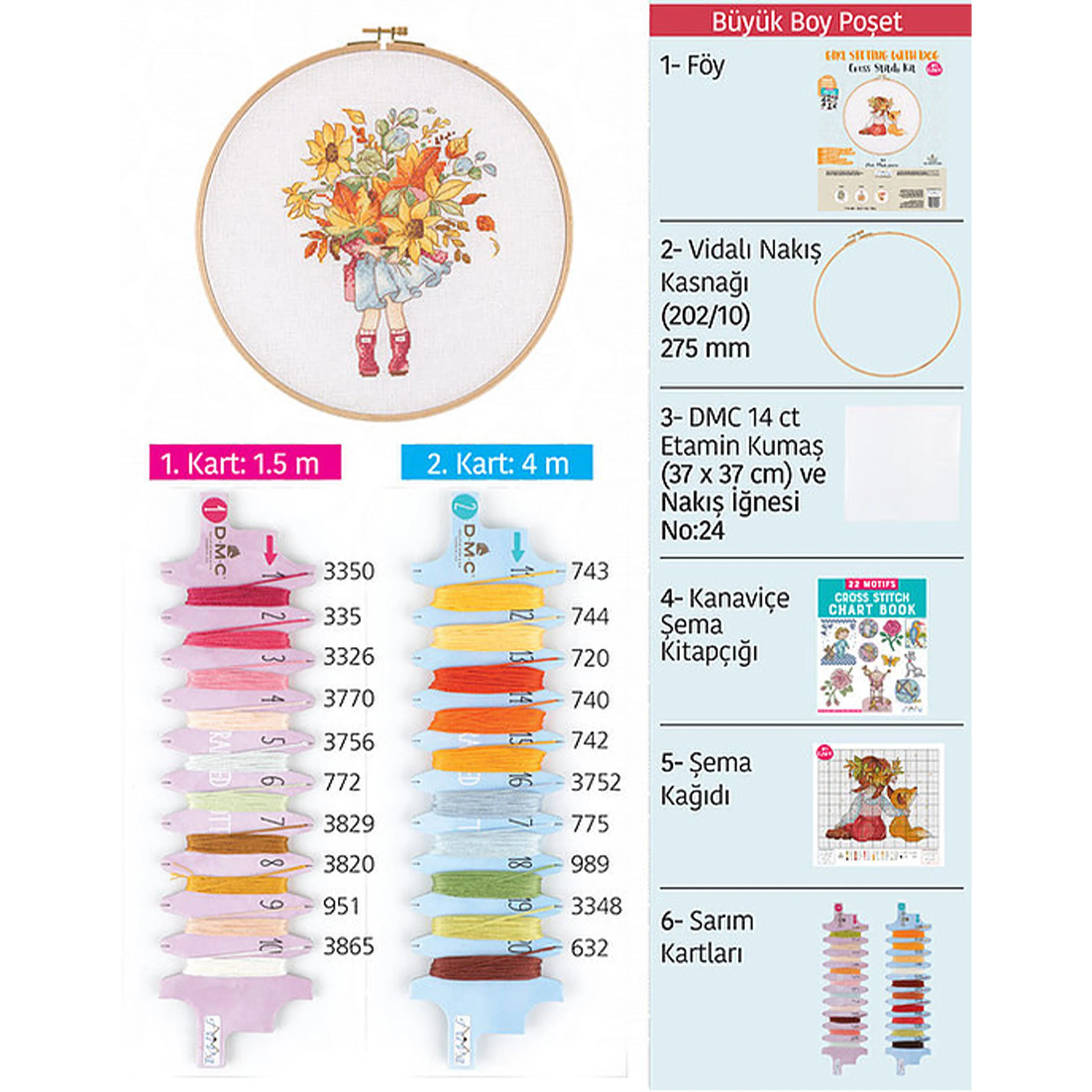 Tuva Cross Stitch Kit, Autumn Flowers - E2802 - Image 4