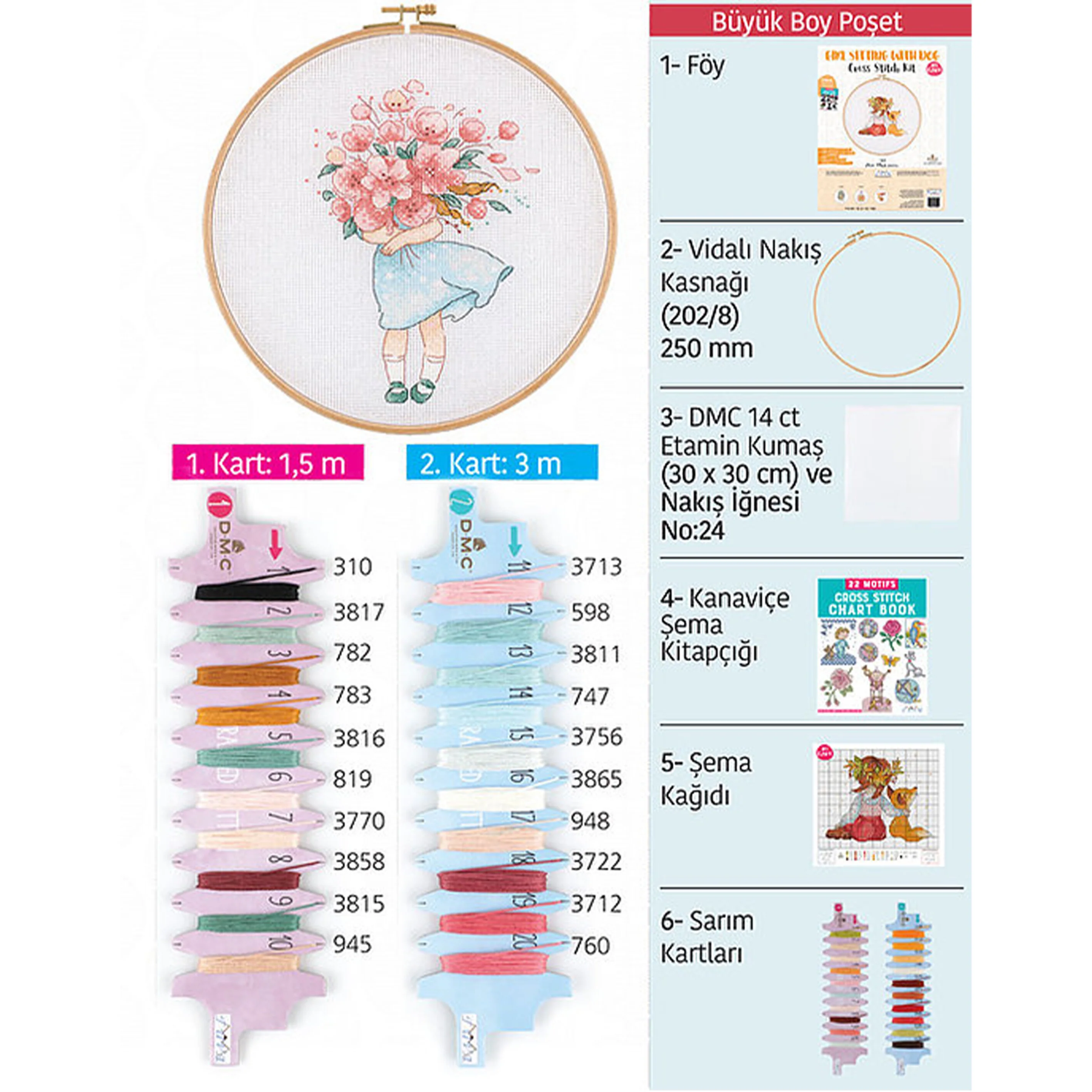 Tuva Cross Stitch Kit, Flower Bouquet - E2609 - Image 4
