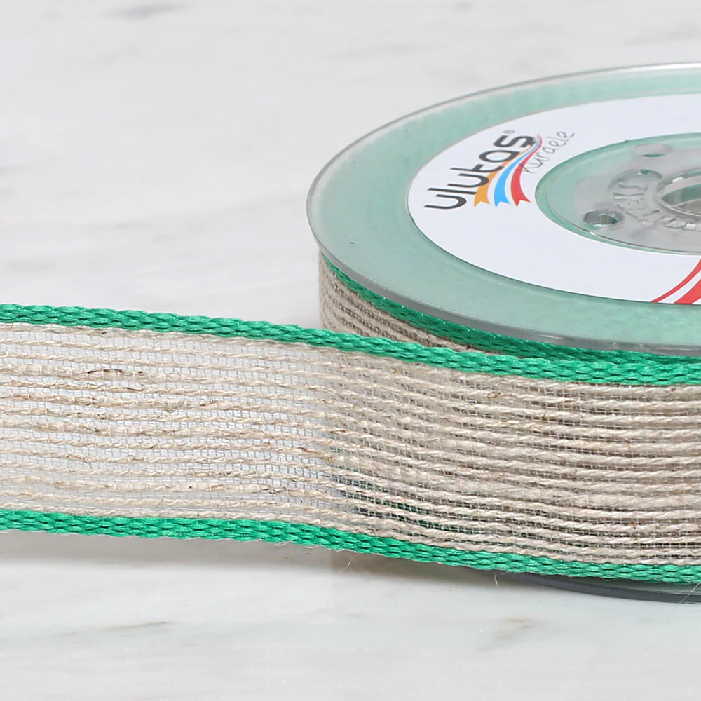 Ulutaş 2.5 cm 10 m Linen Ribbon, Green - Image 3