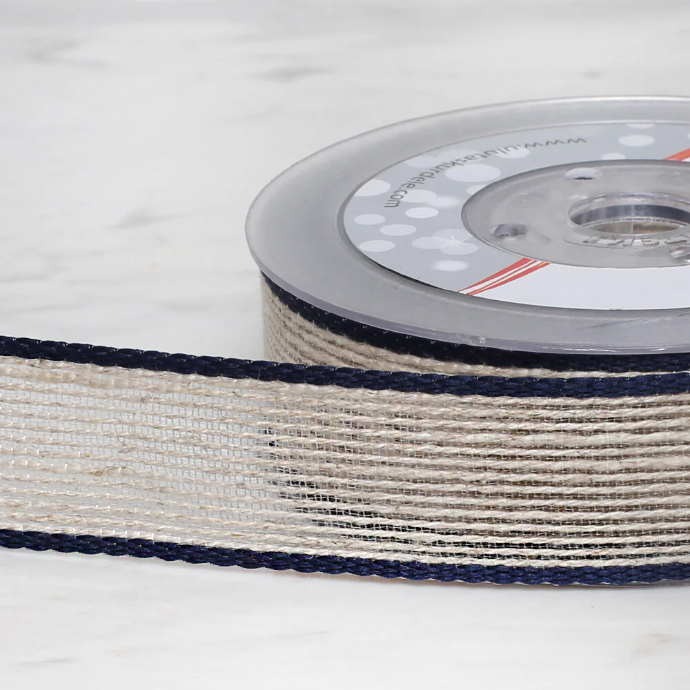 Ulutaş 2.5 cm 10 m Linen Ribbon, Navy Blue - Image 3