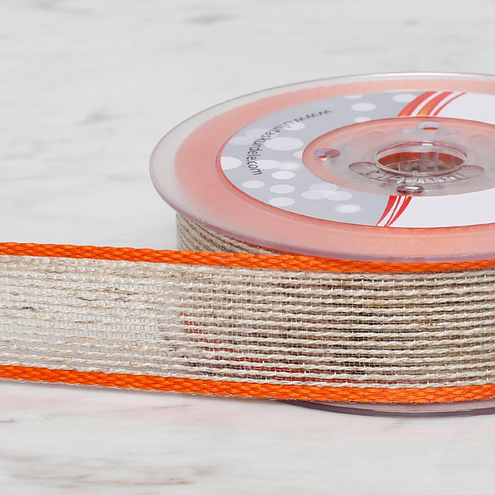 Ulutaş 2.5 cm 10 m Linen Ribbon, Orange - Image 3