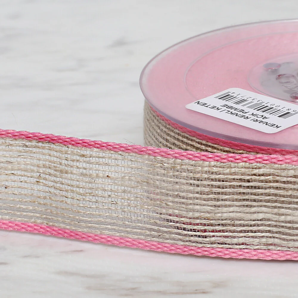 Ulutaş 2.5 cm 10 m Linen Ribbon, Pink - Image 3