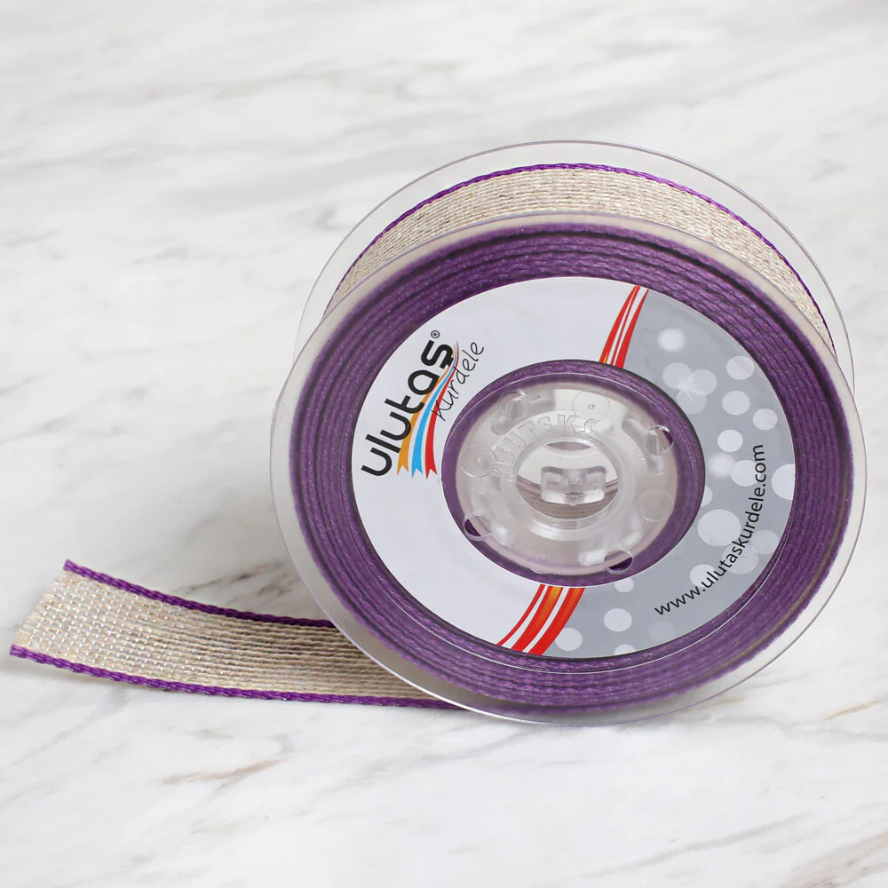 Ulutaş  2.5 cm 10 m Linen Ribbon, Purple - Image 2