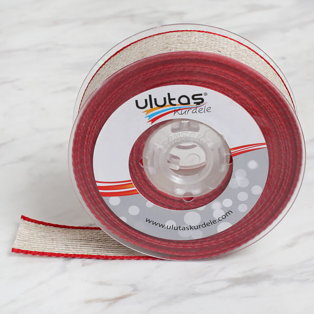 Ulutaş 2.5 cm 10 m Linen Ribbon, Red - Image 2