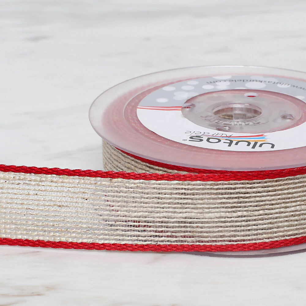 Ulutaş 2.5 cm 10 m Linen Ribbon, Red - Image 3