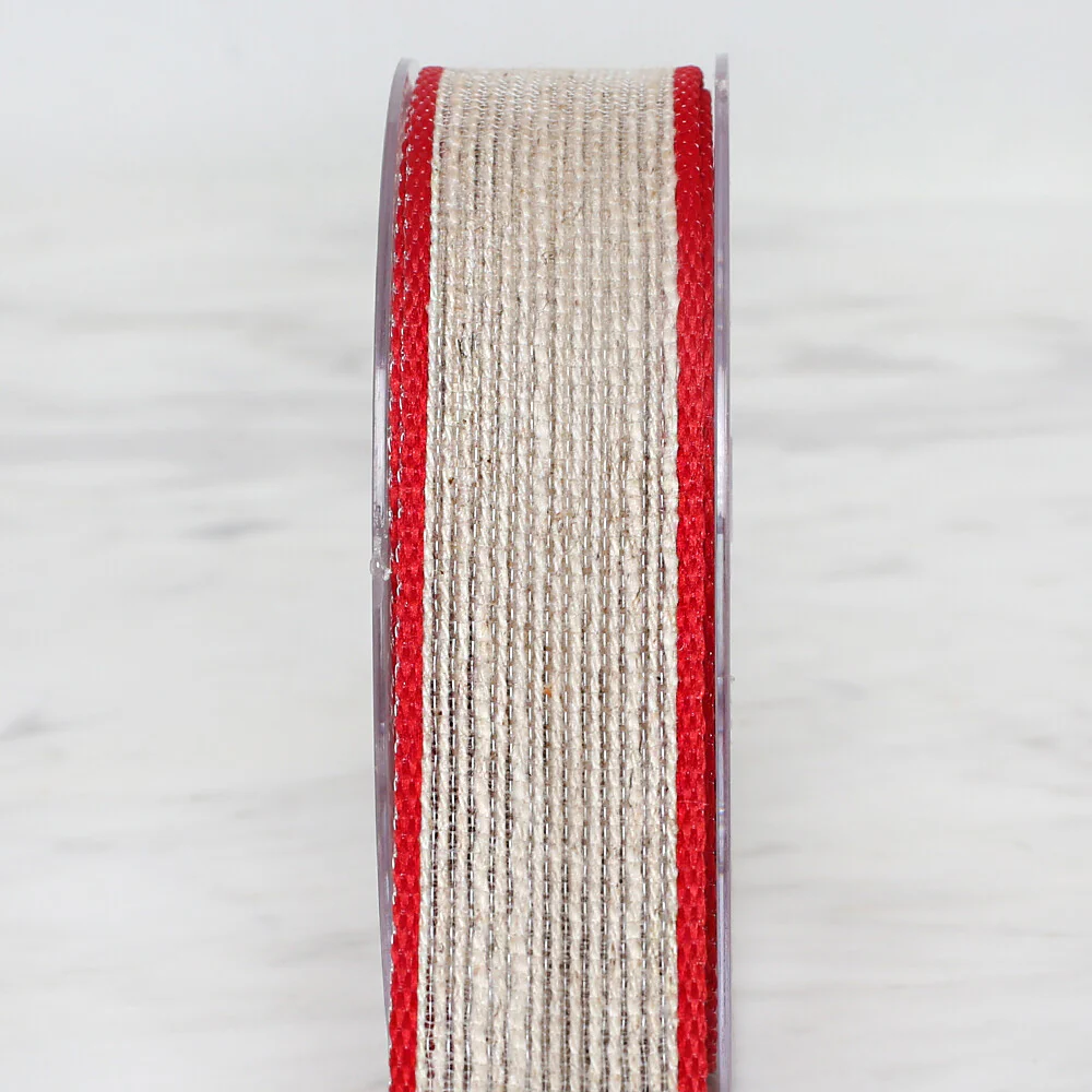 Ulutaş 2.5 cm 10 m Linen Ribbon, Red - Image 4