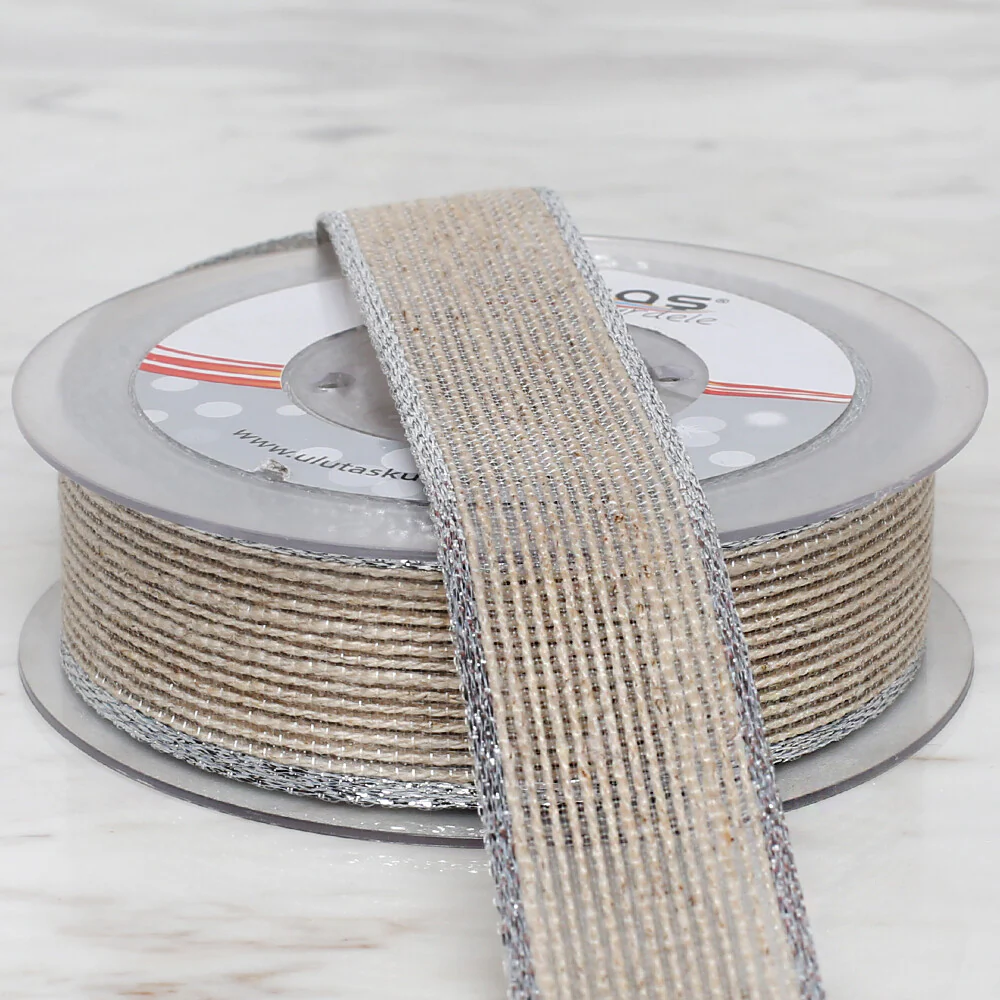 Ulutaş 2.5 cm 10 m Linen Ribbon, Silver