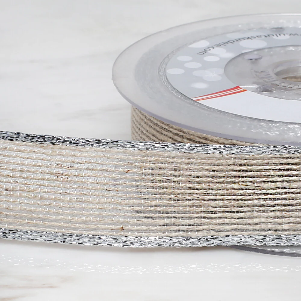 Ulutaş 2.5 cm 10 m Linen Ribbon, Silver - Image 3