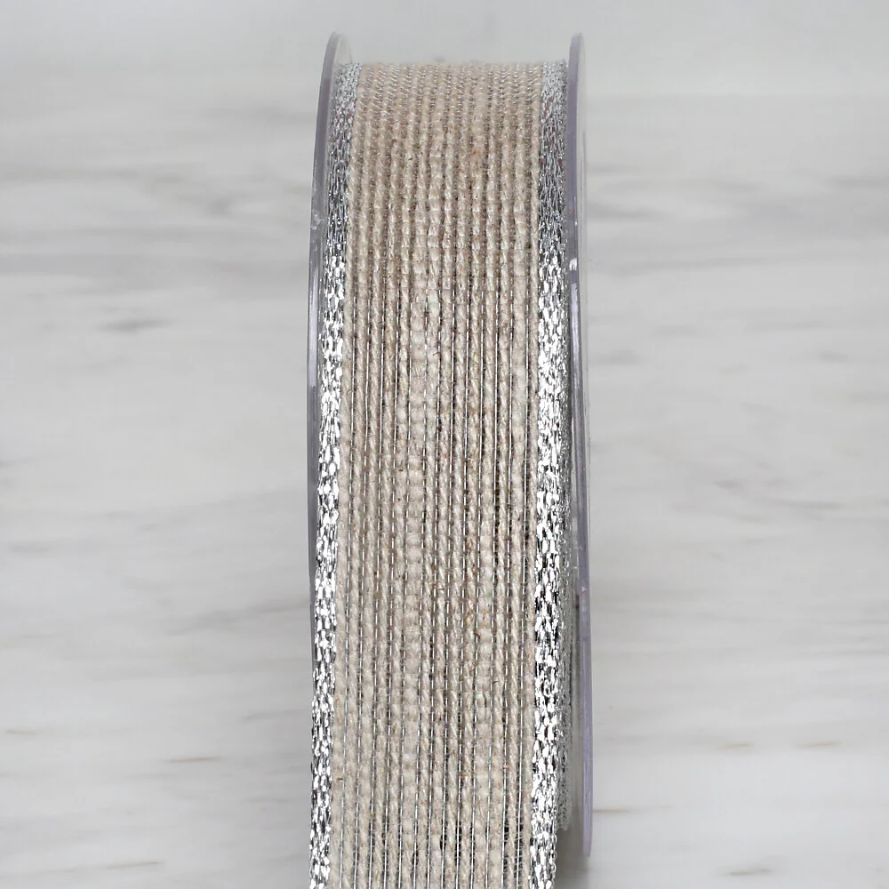 Ulutaş 2.5 cm 10 m Linen Ribbon, Silver - Image 4