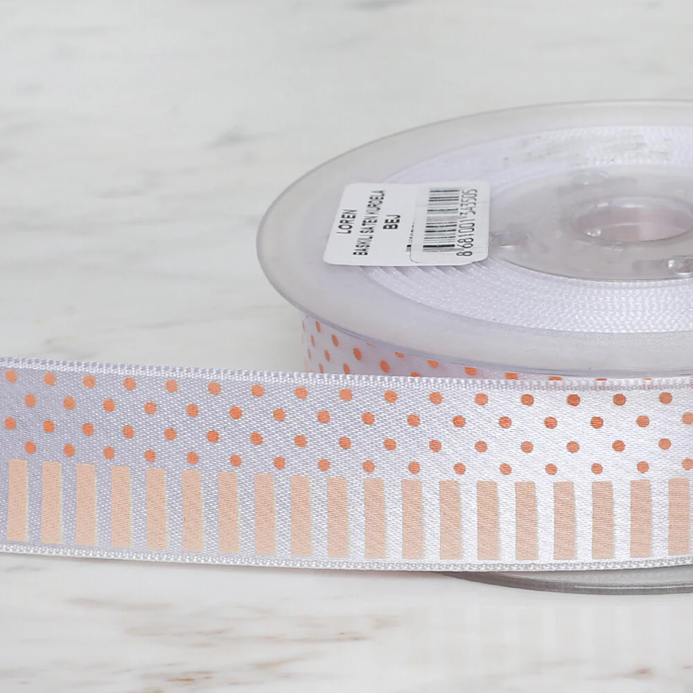 Ulutaş 2.5 cm 20 m Patterned Satin Ribbon Bej - Image 3