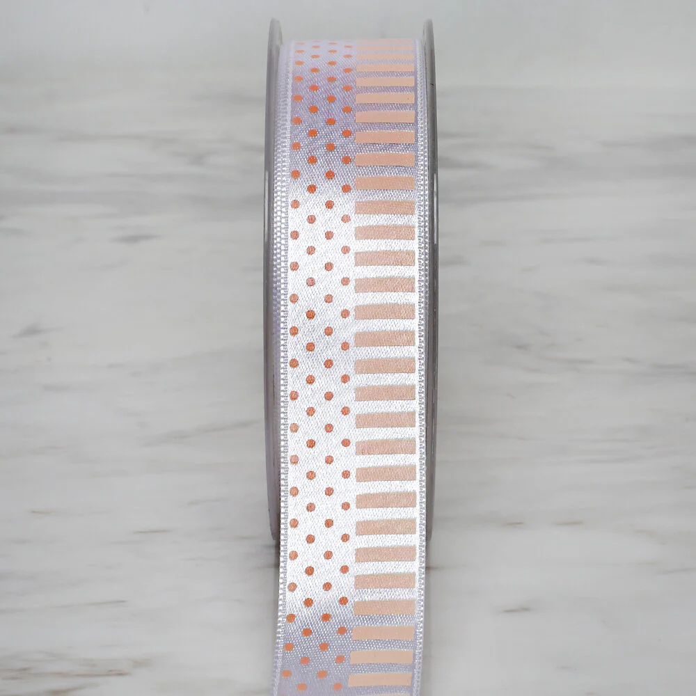 Ulutaş 2.5 cm 20 m Patterned Satin Ribbon Bej - Image 4