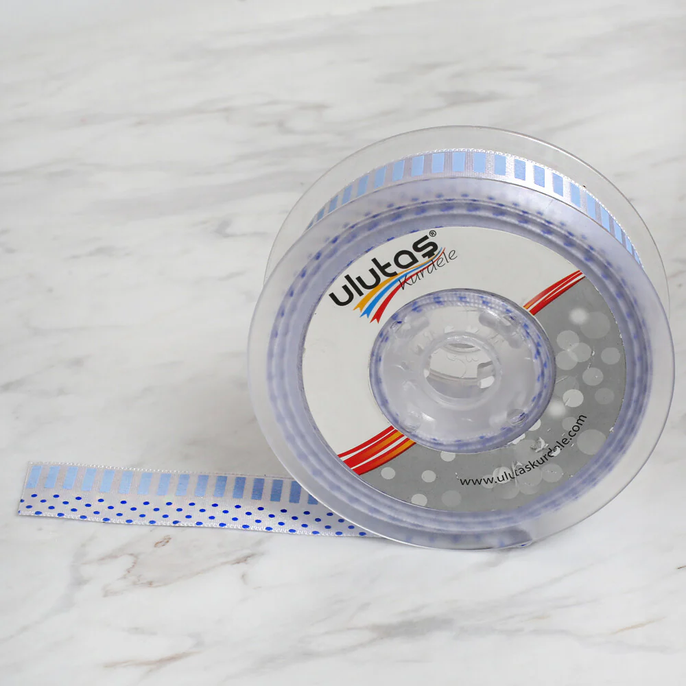 Ulutaş 2.5 cm 20 m Patterned Satin Ribbon, Blue - Image 2