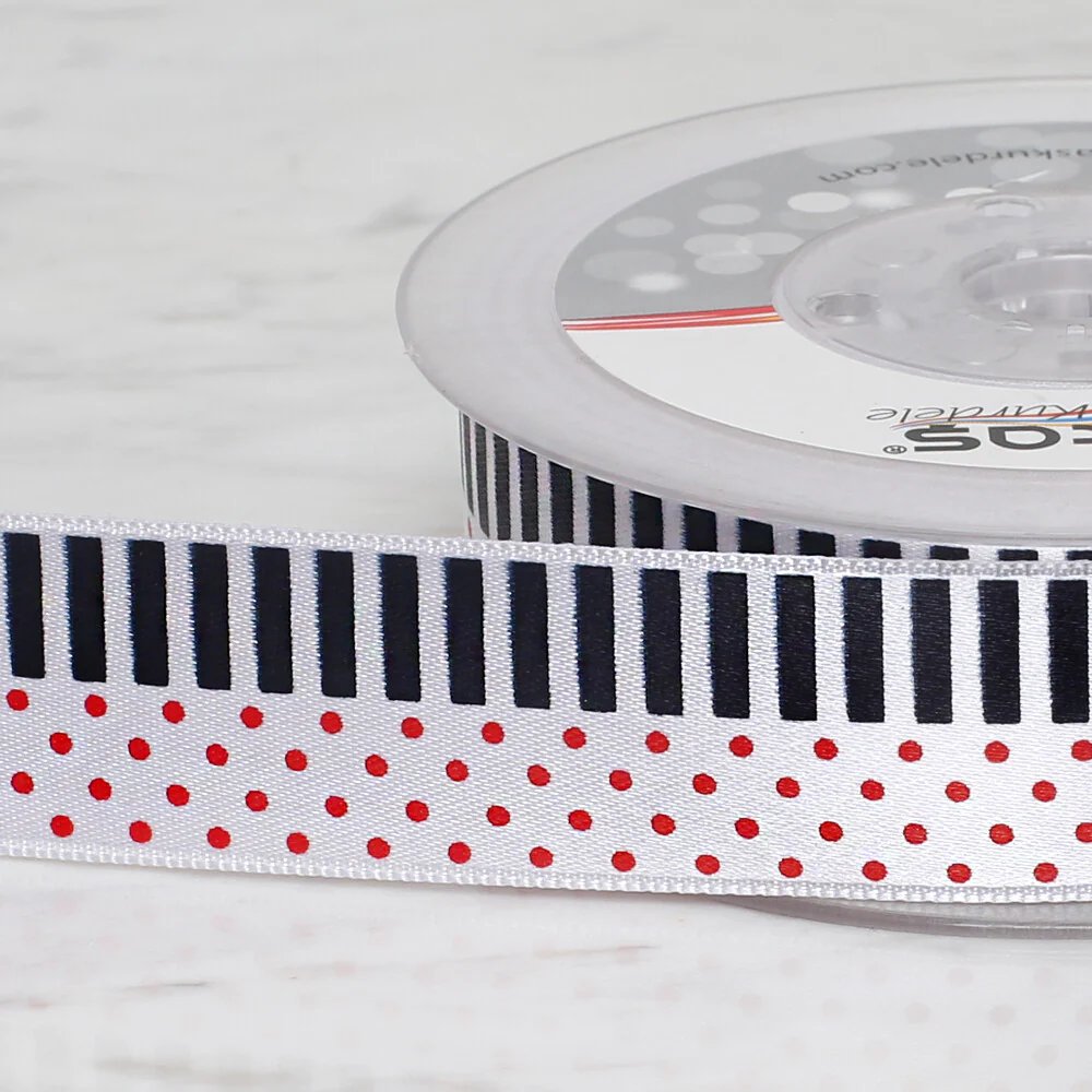 Ulutaş 2.5 cm 20 m Patterned Satin Ribbon, Red and Black - Image 3