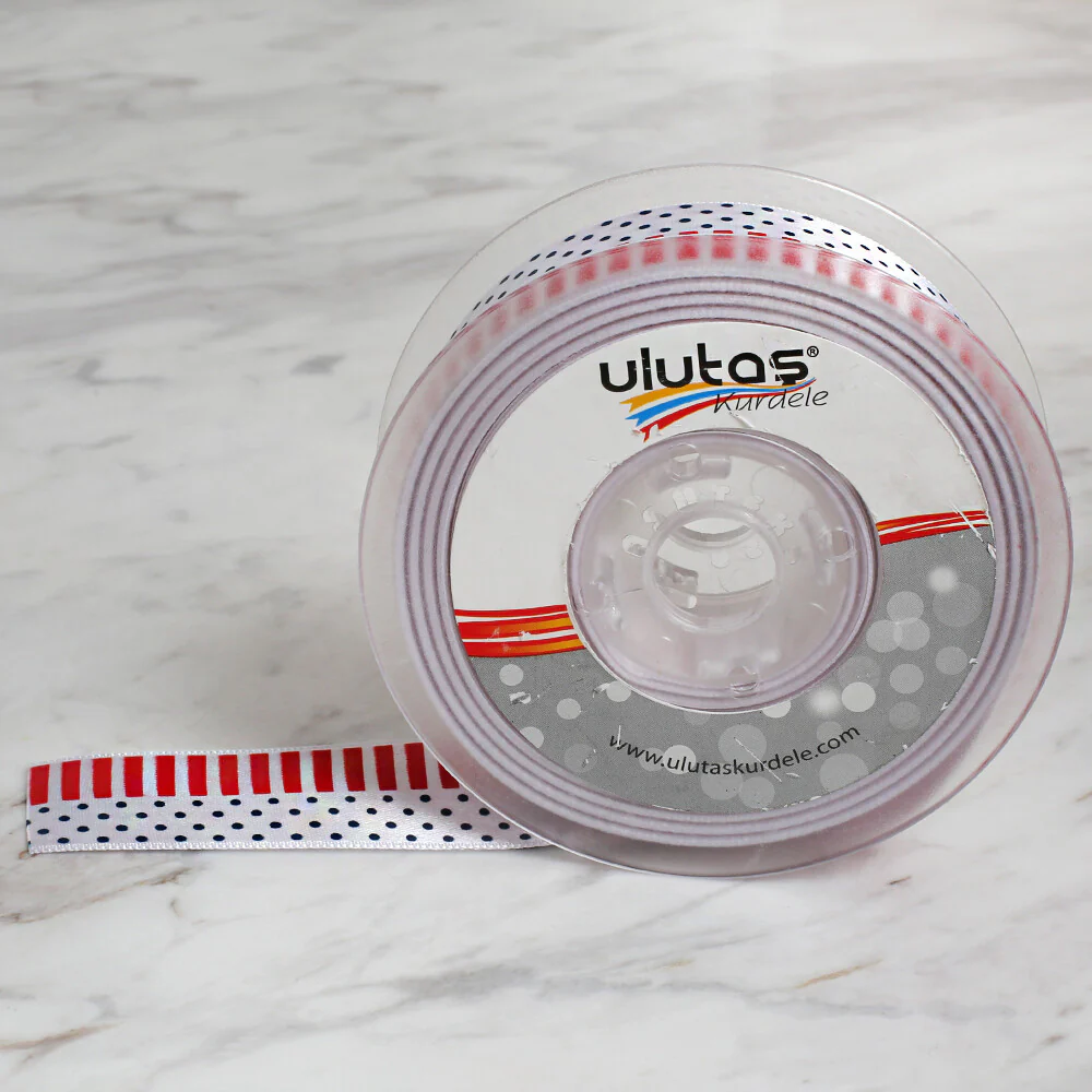 Ulutaş 2.5 cm 20 m Patterned Satin Ribbon, Red and Blue - Image 2