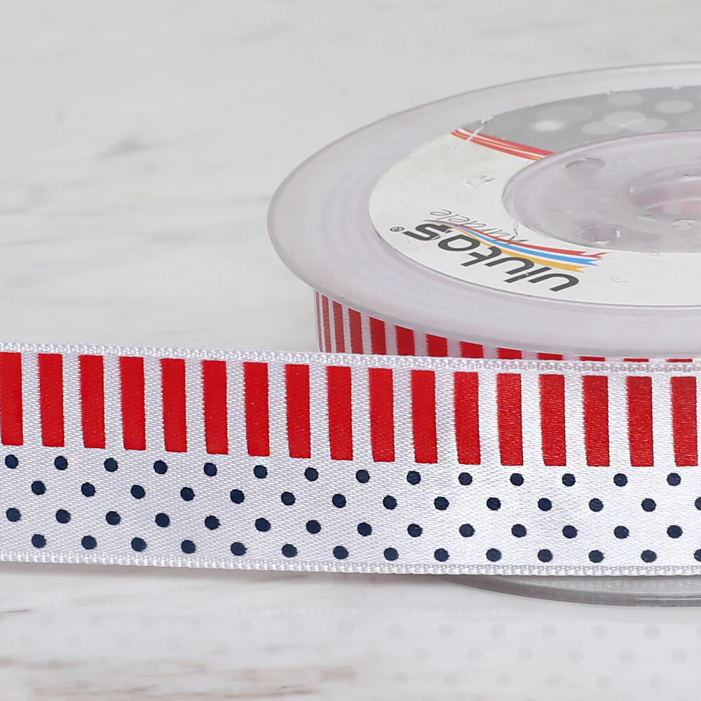 Ulutaş 2.5 cm 20 m Patterned Satin Ribbon, Red and Blue - Image 3