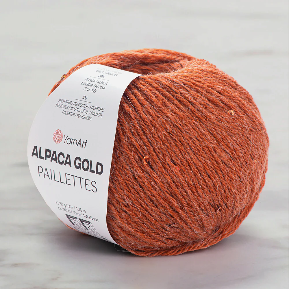 YarnArt Alpaca Gold Paillettes Hand Knitting Yarn , Cinnamon - 9312