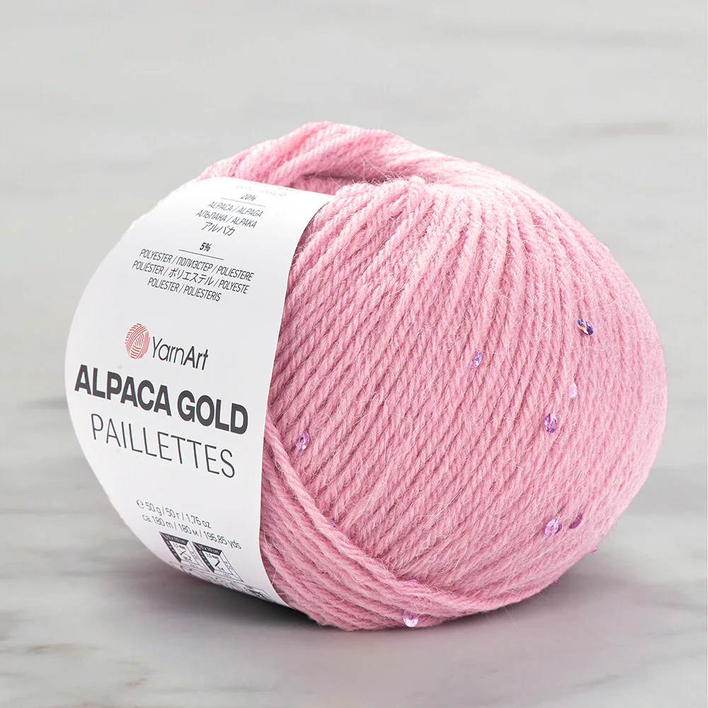 YarnArt Alpaca Gold Paillettes Hand Knitting Yarn , Pink - 9306