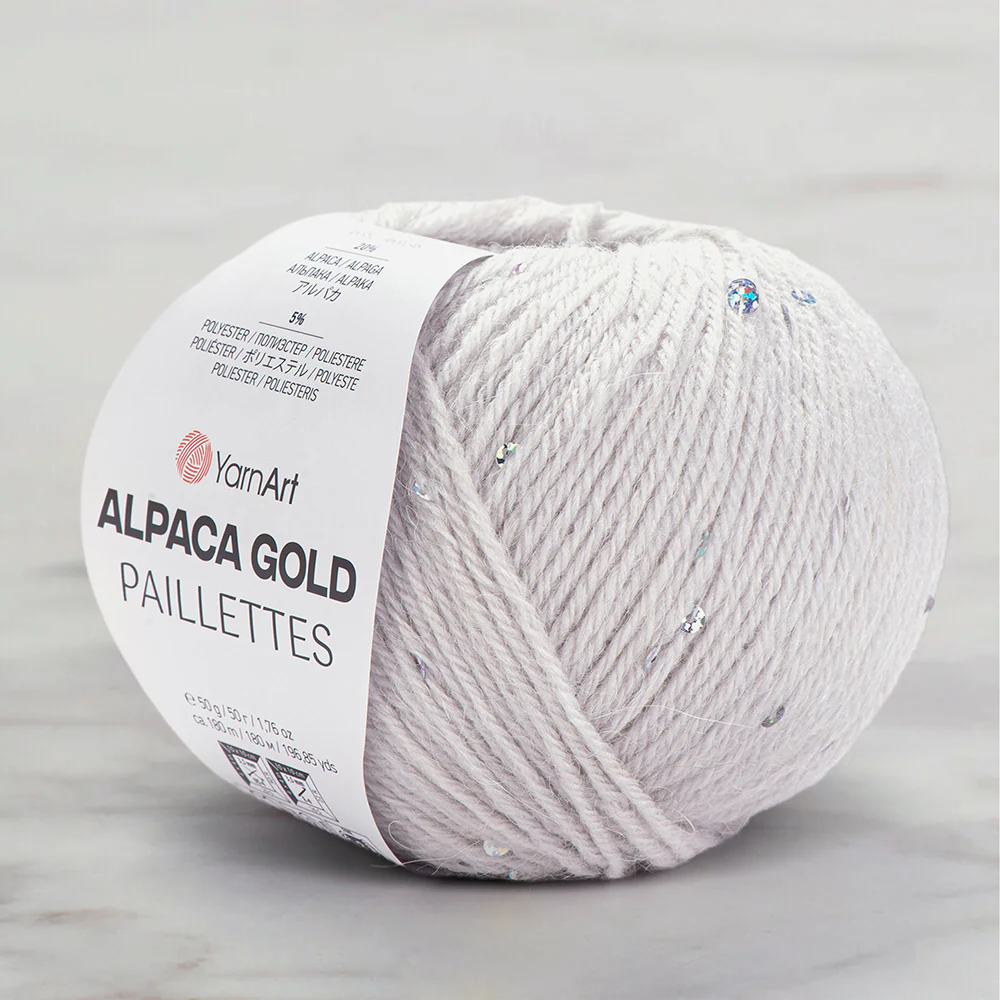 YarnArt Alpaca Gold Paillettes Hand Knitting Yarn , White - 9303
