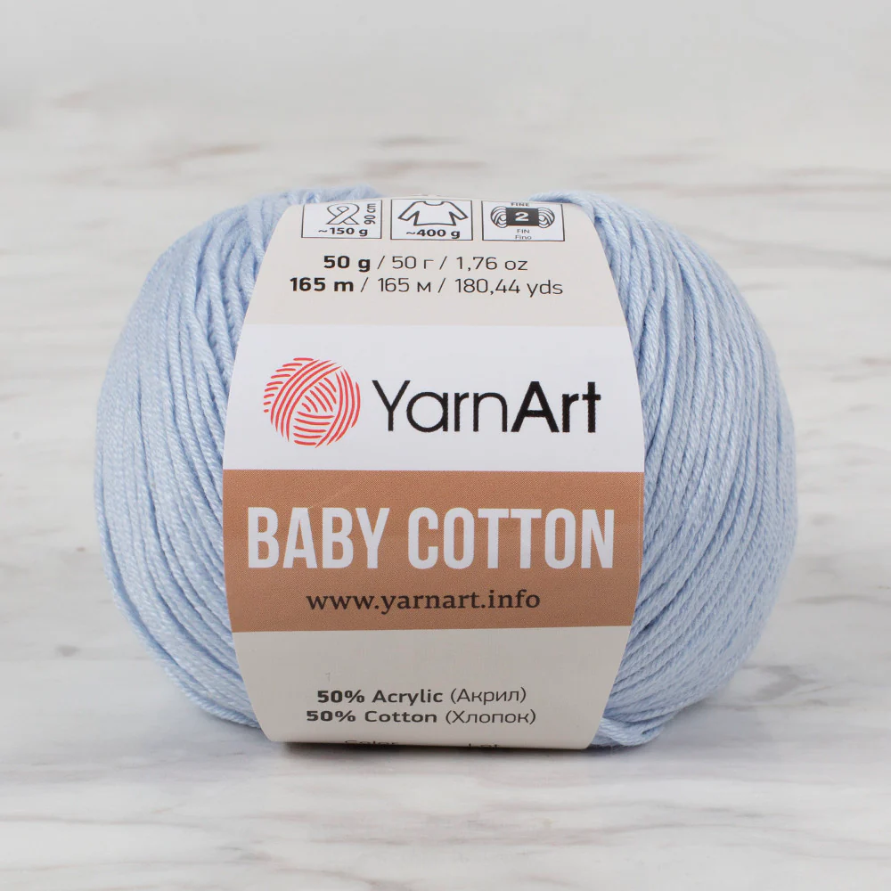 YarnArt Baby Cotton Knitting Yarn, Light Blue - 450