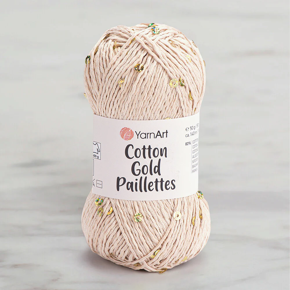 Yarnart Cotton Gold Paillettes Hand Knitting Yarn , Beige - 7104