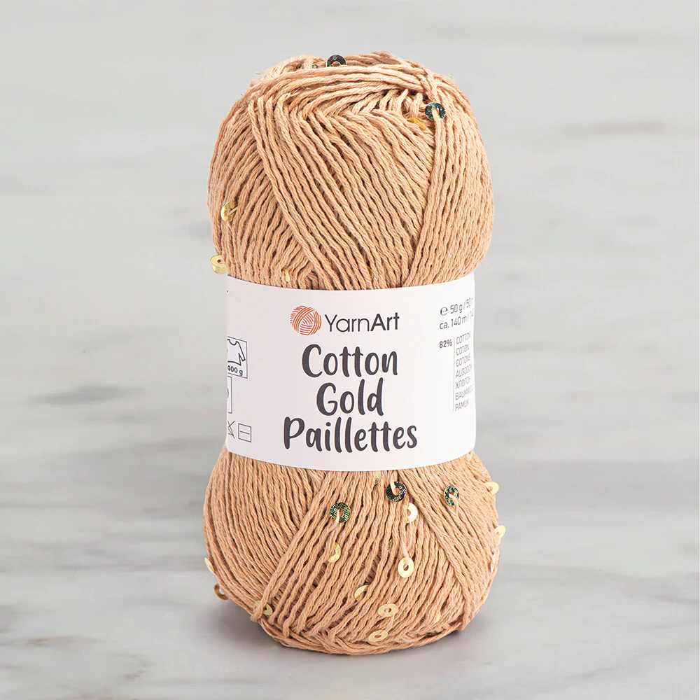 Yarnart Cotton Gold Paillettes Hand Knitting Yarn , Beige - 7105