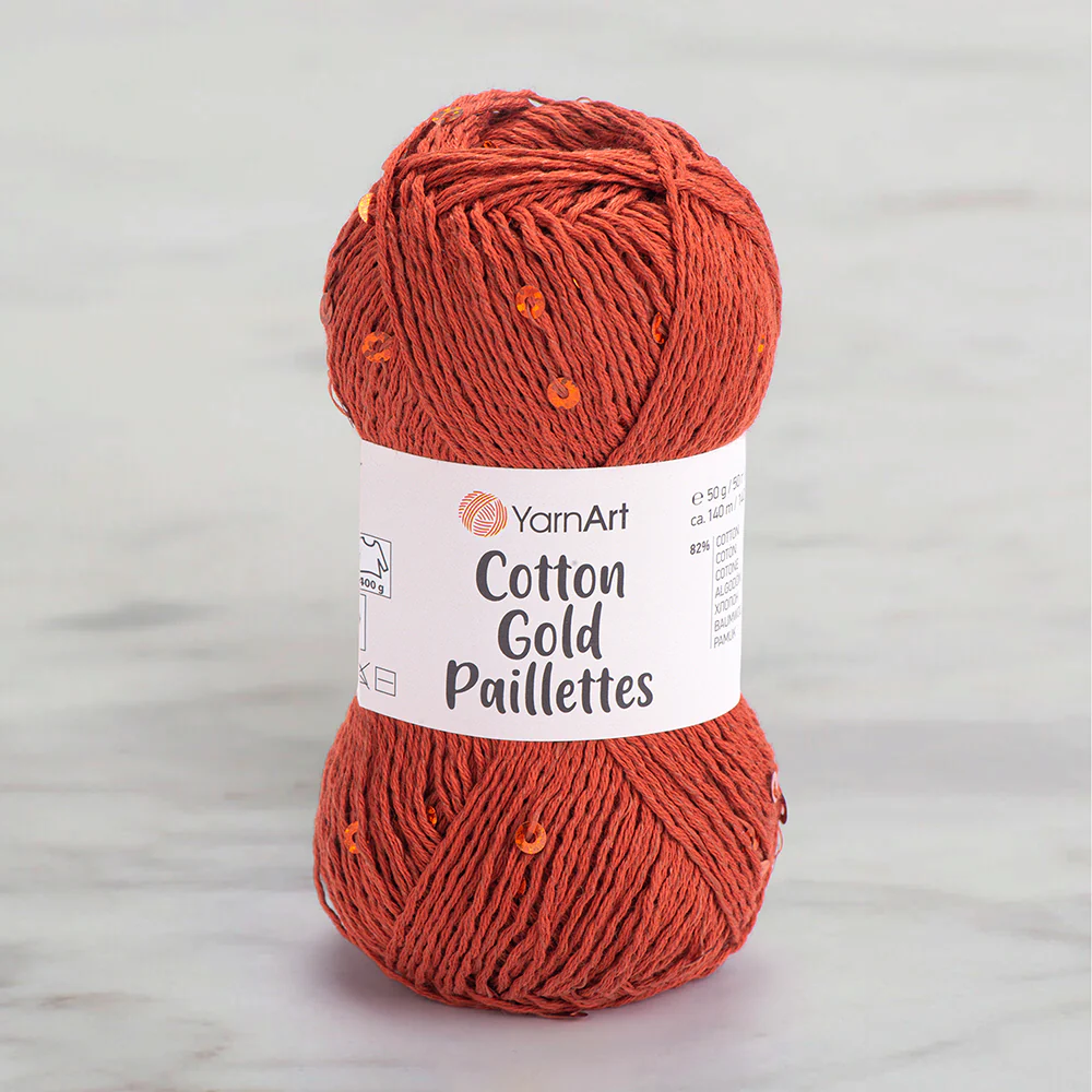 Yarnart Cotton Gold Paillettes Hand Knitting Yarn , Cinnamon - 7117