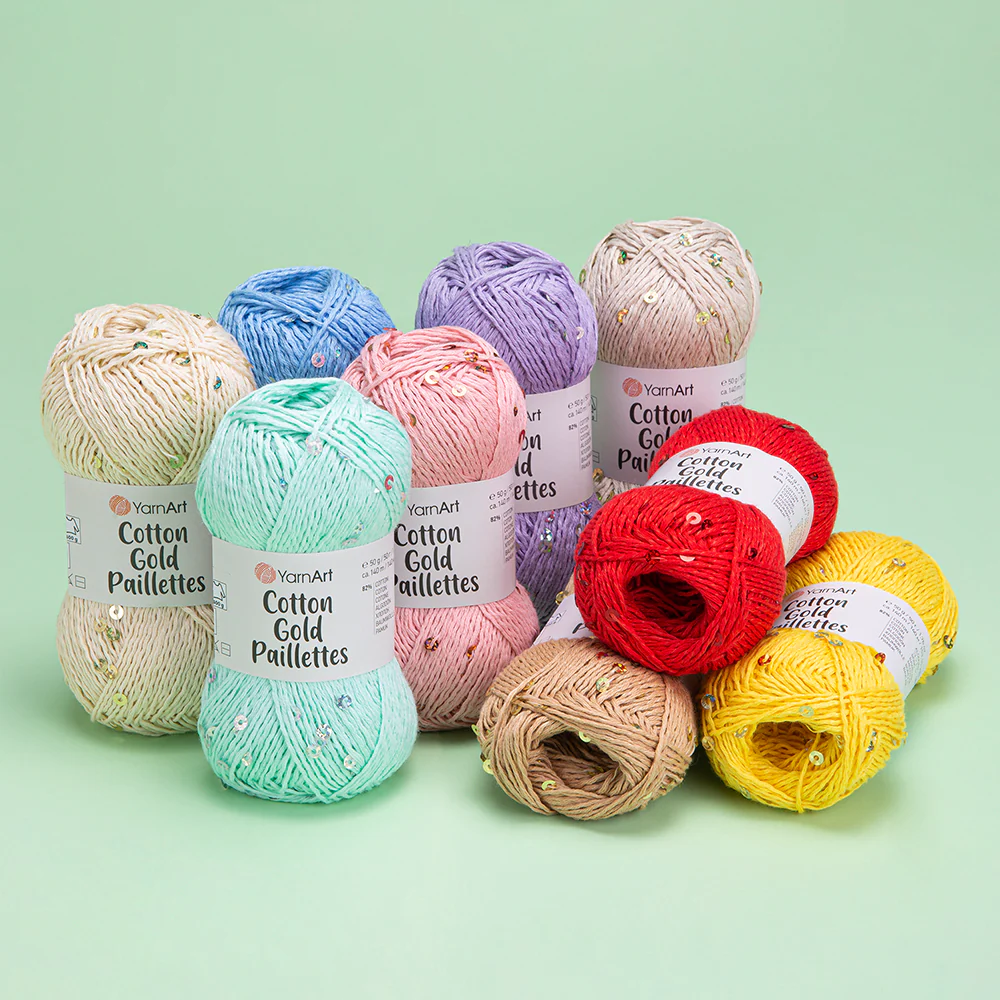 Yarnart Cotton Gold Paillettes Hand Knitting Yarn , Green - 7113 - Image 3