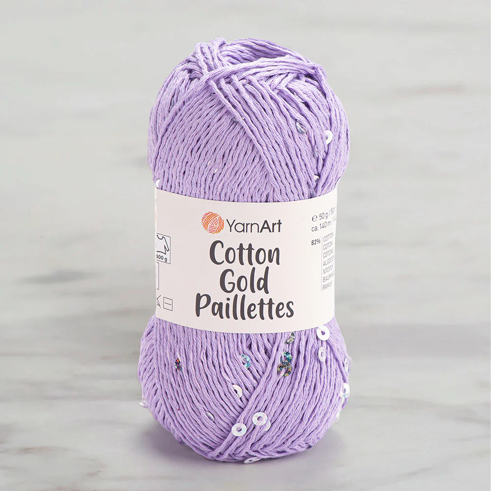 Yarnart Cotton Gold Paillettes Hand Knitting Yarn , Lilac - 7116