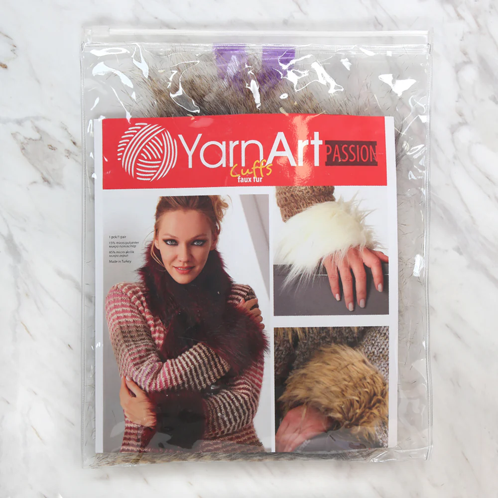 Yarnart Cuffs - Faux Fur Cuffs Beige - F505 - Image 3