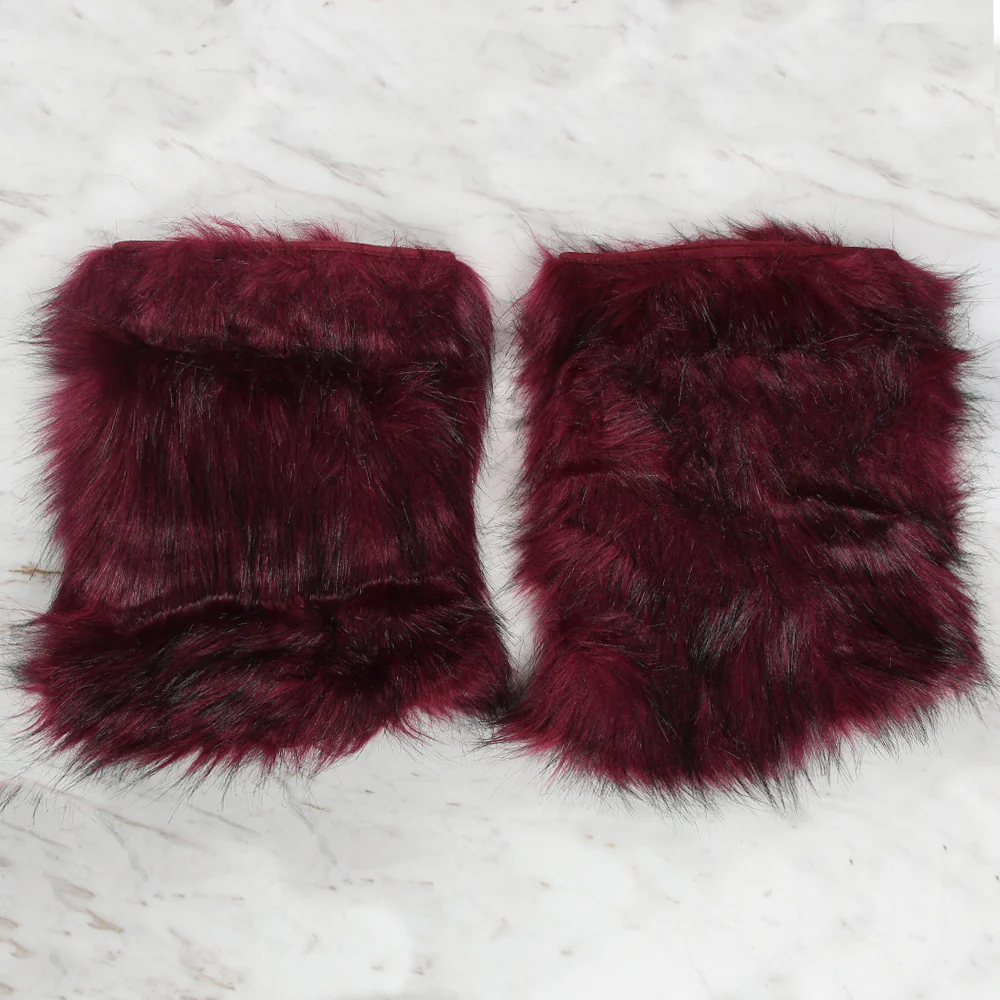 Yarnart Leg Warmer Faux Fur Leggings Burgundy - F506 - Image 2