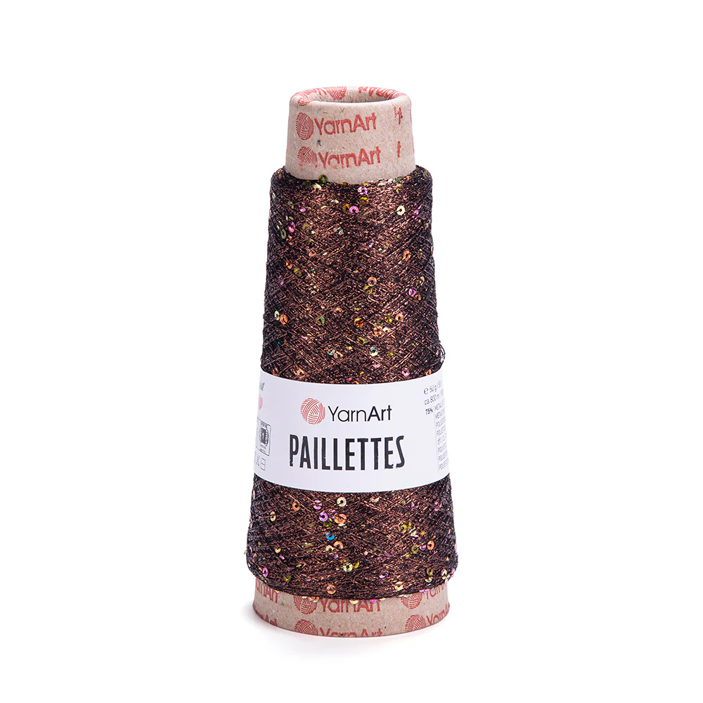 YarnArt Paillettes Sequined Hand Knitting Yarn Brown - 8007 - Image 3