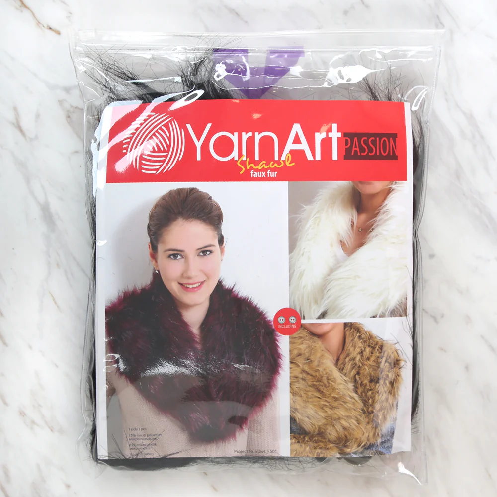 Yarnart Shawl - Faux Fur Collar Black - F501 - Image 3