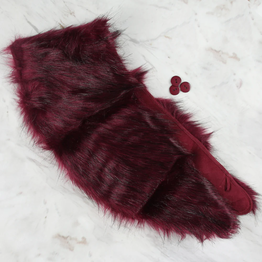 Yarnart Shawl - Faux Fur Collar Burgundy - F501 - Image 2